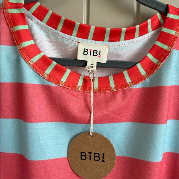 BiBi Coral and Sky Striped Short Sleeve Top - Picture 2 of 6